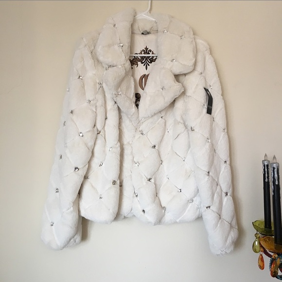 Guess white fur coat Clearance